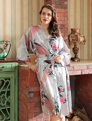  Damen Bademäntel Bademantel reine Farbe schlichter Komfort Home Party Hochzeitsfeier Elasthan Geschenk Langarm Gürtel inklusive Frühling Sommer marineblau Home Outfits