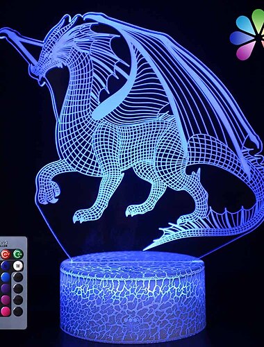  مصباح إضاءة ليلي LED ثلاثي الأبعاد على شكل ديناصور دراجون 16 لونًا متغير قابل للتعتيم مع اللمس وألعاب التنين عن بعد هدايا أعياد الميلاد الخفيفة للأولاد والأطفال