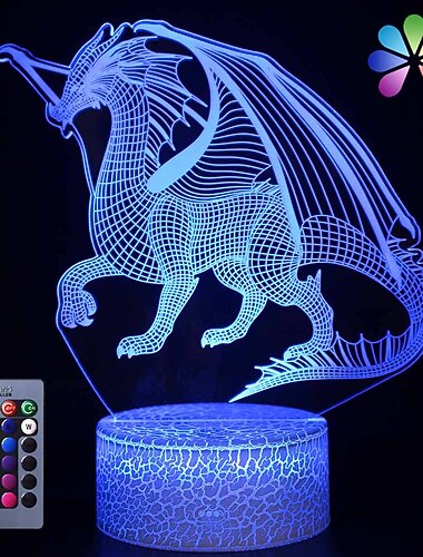  Presentes de Natal Dragão Dinossauro Lâmpada LED 3D Noite 16 Cores Mudando Regulável com Toque e Controle Remoto Brinquedos Dragão Luz Presentes de Aniversário para Meninos Crianças