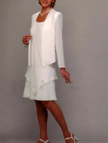  Sheath Bruidsmoeder Jurk Bruiloft Gast Elegant Sieraden Hals Knie Lengte Chiffon Lange Mouw Wikkel Inbegrepen met Rimpels Derby Jurk Race Dag Jurk 2025 gratis aangepaste maat