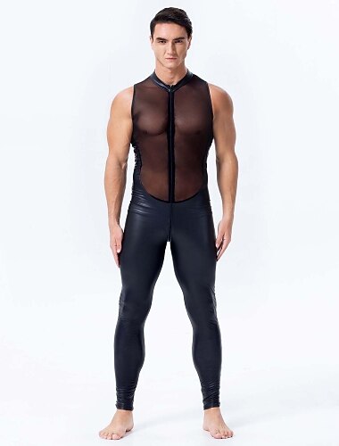  trajes de baile leotardo / onesie articulación dividida longitud completa cremallera visible actuación de los hombres fiesta temática sin mangas malla de pu natural perspectiva sexy