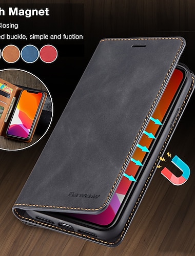  Funda de Cartera de Cuero PU Magnética para iPhone con Slots para Tarjetas y Soporte – Funda con Tapa para iPhone 11 Pro Max XR XS X 8 7 6 Plus SE 2020