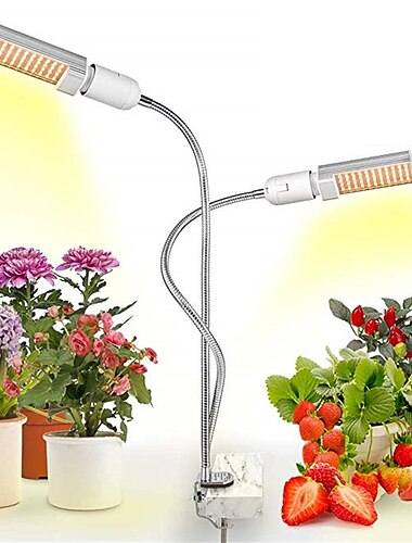 1pcs planta led luces de crecimiento espectro completo 45 w e27 doble cabeza flexible cuello de cisne para flor de invernadero lámpara fito