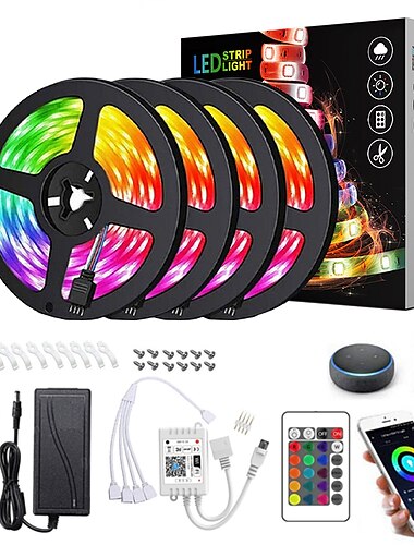  4x5 м умная светодиодная лента rgb 600 светодиодов 5050 smd водонепроницаемый управление приложением синхронизация музыки работа с украшением подсветки Alexa google tv 12 v