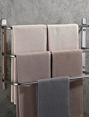  Toallero de baño 60cm multicapa acero inoxidable multifunción toallero de 3 capas montado en la pared plateado pulido y negro mate 1ud
