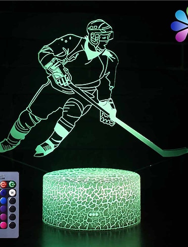  Jugador de hockey sobre hielo 3d luz nocturna interruptor táctil usb mesa de decoración lámparas de ilusión óptica de escritorio 16 colores cambiantes luces lámpara de mesa led navidad hogar amor