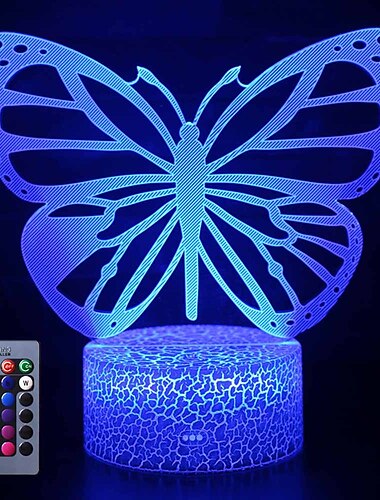  mariposa 3d lámparas de luz nocturna led lámpara de ilusión óptica 16 colores táctil decoración de navidad iluminación mesa de escritorio lámpara visual para decoración del hogar y kiddie niños niños