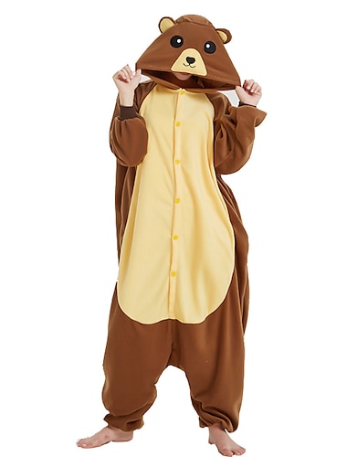  Erwachsene Farbblock Onesie-Kostüm Faschingskostüme Bär Pyjamas-Einteiler Kigurumi-Pyjamas Lustiges Kostüm Für Herren und Damen Karneval Karikatur