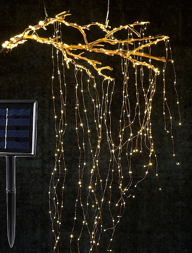  Luzes de corda solar ao ar livre 10 fios 2m 200 leds à prova d'água brilho estrelado fada cobre cascata luz para cerca de jardim árvore jardim flexível guirlanda decoração do pátio iluminação