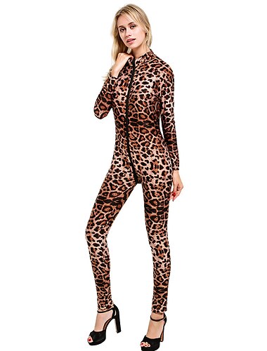  Zentai-Pakken Cosplay kostuum Catsuit Motorfiets meisje Carnavalskostuum Full Body Suit Dames Mat zwart Sexy kostuum Halloween Luipaardprint Kostuum voor Carnaval Maskerade Volwassenen