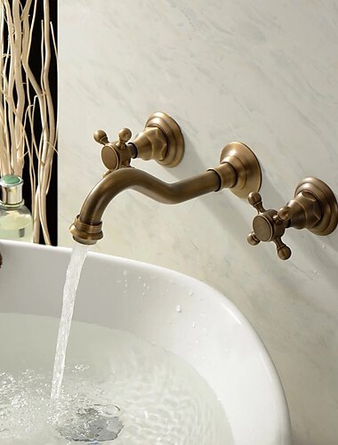  Robinet de baignoire - Rétro Laiton Antique Installation Murale Soupape céramique Bath Shower Mixer Taps