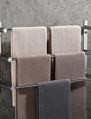  toallero montado en la pared, estante de almacenamiento de barra de toalla de 3 niveles de acero inoxidable para baño 30 cm ~ 70 cm toallero toallero toallero (negro / cromo / dorado cepillado /