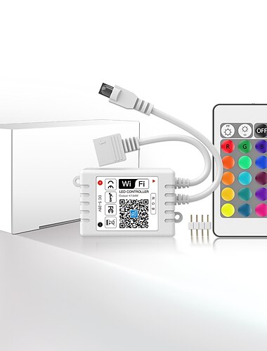  Controlador inteligente led inalámbrico wifi zdm que funciona con la aplicación gratuita de teléfono móvil con sistema ios y android para luz led rgb 5v a 28v dc 4a viene con un control remoto de 24