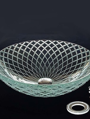  okrągły zlewozmywak 16,5 cala, kryształowy zlewozmywak ze szkła hartowanego z wysuwanym odpływem i pierścieniem montażowym, umywalka artystyczna blat umywalka artystyczna nad blatem toaletka