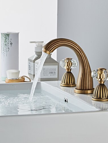  rubinetto del lavandino del bagno - diffuso ottone antico diffuso due maniglie tre rubinetti per vasca