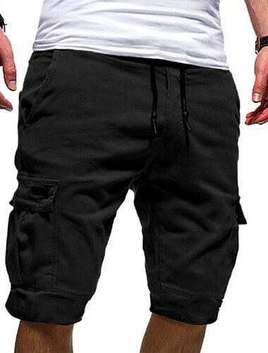  Herren Cargo Shorts Kurze Hosen Kordelzug Sportlich Multi Pocket Glatt Knielänge Strassenmode Punk & Gothic Schwarz Weiß Mikro-elastisch