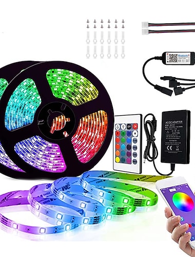  smart 5050 светодиодные ленты bluetooth wifi приложение rgb управляемая синхронизация музыки 10m 33ft рождество домашняя кухня тв вечеринка 300smd с 24-клавишным контроллером