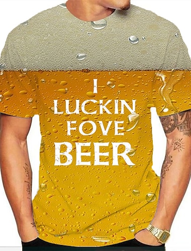  Herren Grafik Bier T Shirt Kurzarm T-Shirt Rundhals Hemd Basic Täglich Orange Bekleidung Normal S M L XL 2XL 3XL