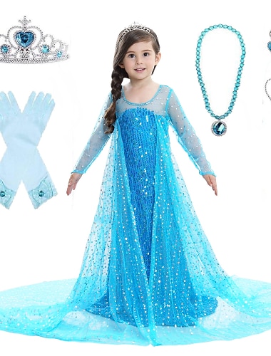  La Reine des Neiges Princesse Elsa Reine des Neiges Robe Robe de demoiselle d'honneur Fille Cosplay de Film Robe trapèze Robe Motif Blanche Rose Bleu Le Jour des enfants Mascarade Mariage robe