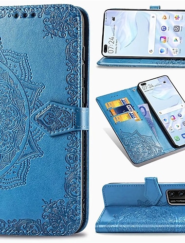  telefoon hoesje Voor Huawei P40 P40 Pro P40 lite Wallet Card Case met standaard Omdraaien Portemonnee Bloem TPU PU-nahka