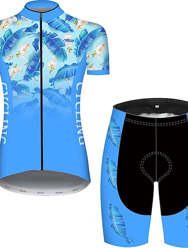  Naisten Pyöräily jersey ja shortsit Lyhythihainen Maastopyöräily Maantiepyöräily Kesä Kevät Syksy Musta / Sininen Kaltevuus Kukat Kasvit Hauska Pyörä 3D alusta Pyöräily Nopea kuivuminen