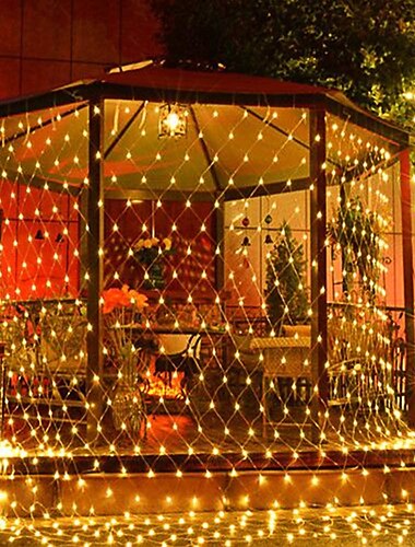  luces de cadena de red led 6m x 4m 672 luces de red de leds luces de cortina red de pesca para las vacaciones de navidad decoración de fiesta luces de cadena al aire libre con 8 modos no impermeables