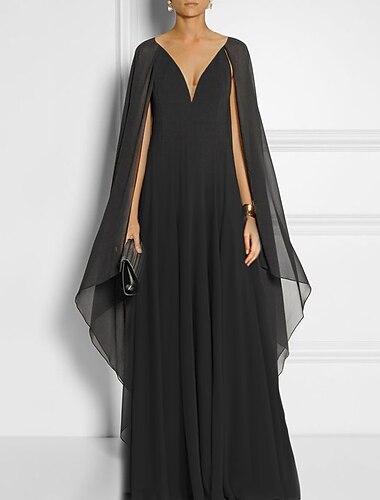  Etuikleid Abendkleid Elegantes Kleid Hochzeitsgast Verlobung Court Train Ärmellos V-Ausschnitt Chiffon mit Falten 2025