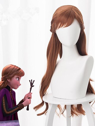  perruque de cosplay perruque de cosplay anna la reine des neiges ii bouclé asymétrique avec frange perruque très long marron cheveux synthétiques 28 pouce femmes anime cosplay marron perruques