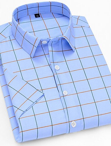  Homens Saia camisa de botão Camisa da verificação camisa de colarinho Azul Manga Curta Xadrez Casamento Diário Roupa Imprimir