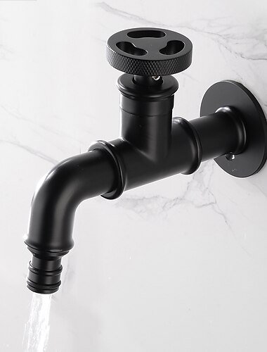  Wasserhahn für den Außenbereich, Wandarmatur im Industriestil, Wandmontage in Schwarz/Gold, klassischer Küchenarmatur mit nur kaltem Wasser