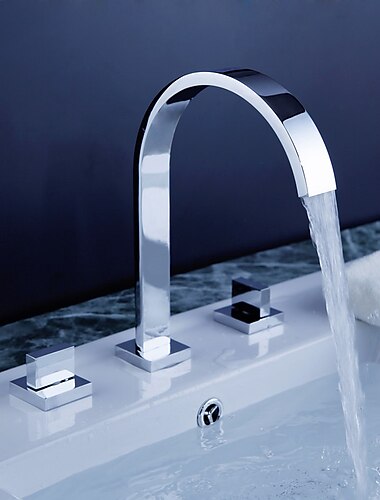  badkamer wastafelkraan - draaibaar / wijdverspreid / waterval chroom badrandcombinaties twee handgrepen drie gatenbadkranen