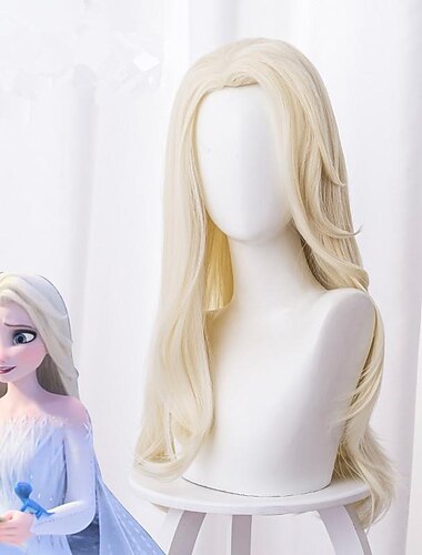  parrucca cosplay parrucca cosplay elsa frozen ii parrucca riccia asimmetrica bionda molto lunga capelli biondi chiari sintetici 26 pollici anime da donna design alla moda cosplay parrucche bionde di