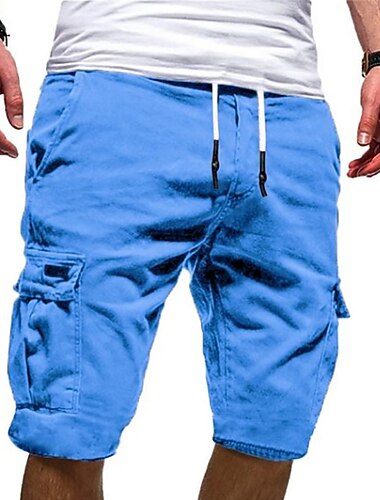  Herr Cargo-shorts Snörning Flera fickor Ensfärgat Utomhus Knelängd Dagligen Helgen Streetwear Ledigt Svart Vit Oelastisk