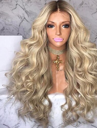 Pelucas sintéticas Rizado Parte media Peluca Muy largo Rubio Pelo sintético 26 pulgada Mujer Cabello Ombre curling Mullido Rubio