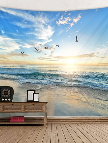  مفرش مائدة للشاطئ مطبوع رقمي كبير على شكل طيور النورس ديكور جداري مفرش سرير للنزهات بطانية رمي الشاطئ منسوجات ملونة لغرفة النوم وغرفة المعيشة وغرفة المعيشة معلقة