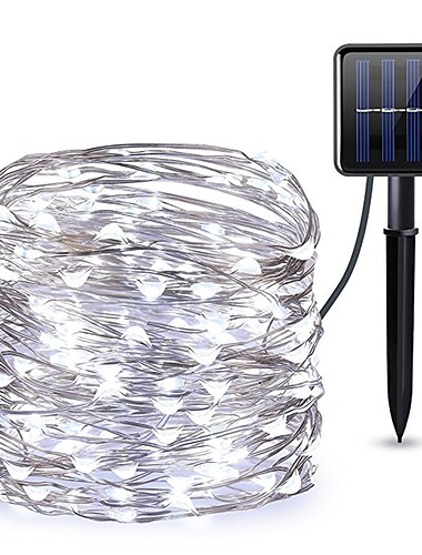  Elegante cadena de luces LED solares para exteriores para recepción de bodas, decoración de bodas, 10 m, 33 pies, 100 LED, 8 modos de iluminación, luces de hadas impermeables, decoración para jardín,