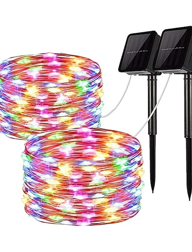  Elegant Wedding Reception Party 2pcs 12M 100 LED Solar String Lights, Waterproof Christmas Fairy Lights,Solar-Powered Garden Lights for Outdoor Patio, Garden, and Wedding Decor