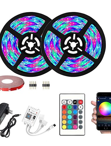 10m 32.8ft bande lumineuse led intelligente rgb smd 2835 600leds fonctionne avec alexa google tv rétro-éclairage avec télécommande 24 touches