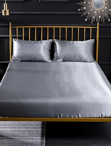  ملاءة سرير من الساتان والحرير مزودة بملاءة سرير بحجم كينج / كوين / مزدوج / حجم مزدوج جيب عميق للفندق وغرف النوم والمنزل ومقاوم للبقع ومقاوم للبقع