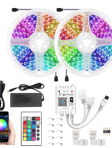  32,8-футовая 10-метровая смарт-светодиодная светодиодная лента rgb tiktok light водонепроницаемая 5050 300 светодиодов работает с alexa google с пультом дистанционного управления с 24 клавишами
