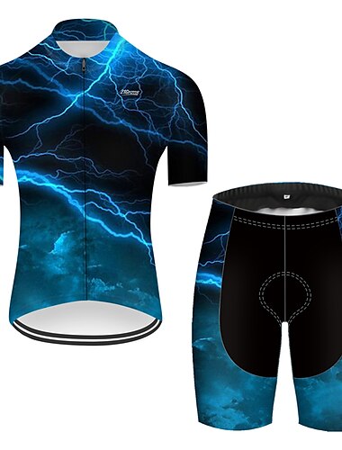  21Grams Hombre Maillot de Ciclismo con Culotte Manga Corta MTB Bicicleta Montaña Ciclismo Carretera Verde Rojo Negro azul Degradado Relámpago 3D Bicicleta Trajes de Yoga Almohadilla 3D Transpirable