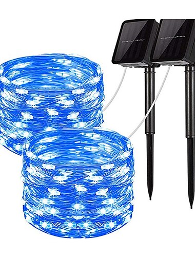  2pcs Solar Fairy String Lights Outdoor 12M 100LEDs Lights Warm White RGB Multi Color Waterproof for Garden Patio Party Holiday Christmas Halloween