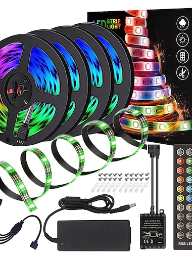  ZDM étanche haute qualité PCB noir 20 m (4 * 5 m) synchronisation de la musique contrôle synchrone barre lumineuse flexible 5050 RVB IR 40 contrôleur clé avec kit adaptateur 12 V 8 A