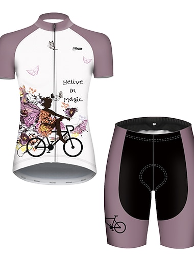  Naisten Pyöräily jersey ja shortsit Lyhythihainen Maastopyöräily Maantiepyöräily Kesä Kevät Syksy Sininen Keltainen Punastuvan vaaleanpunainen Perhonen Kuviollinen Kukat Kasvit Hauska Pyörä 3D alusta