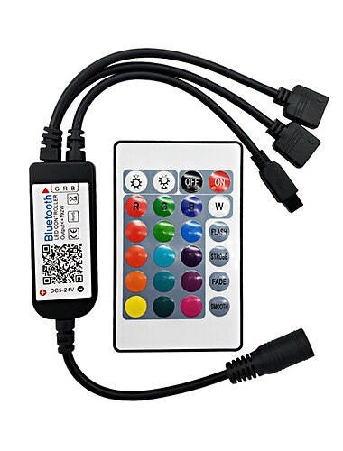  zdm bluetooth controlador inteligente led de doble salida que funciona con sistema android e ios aplicación gratuita para luz led rgb viene con 24 teclas control remoto ir dc5v-24