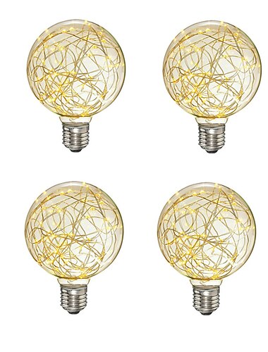  4pcs led globo bombillas de luz de hadas estrellado decorativo vintage filamento cadena luces e26 e27 festival decorativo 3w g95 2700k blanco cálido para baño dormitorio sala de estar