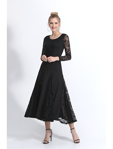  ボールルームダンス ダンスコスチューム ドレス レース 女性用 訓練 性能 長袖 ナチュラルウエスト レース プロミックス