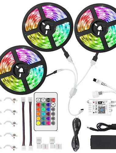  KWB 3x5M Наборы ламп RGB ленты Интеллектуальные огни 450 светодиоды SMD5050 10mm 1 пульт дистанционного управления 24Keys 1 монтажный кронштейн 1 комплект RGB Водонепроницаемый Контроль APP / 12