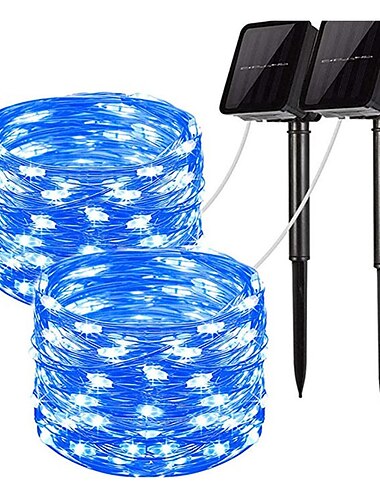 elegante Hochzeitsempfangsparty, 2 Stück 12 m 100 LED-Solar-Lichterketten, wasserdichte Weihnachtslichterkette, solarbetriebene Gartenbeleuchtung für die Außenterrasse, den Garten und als