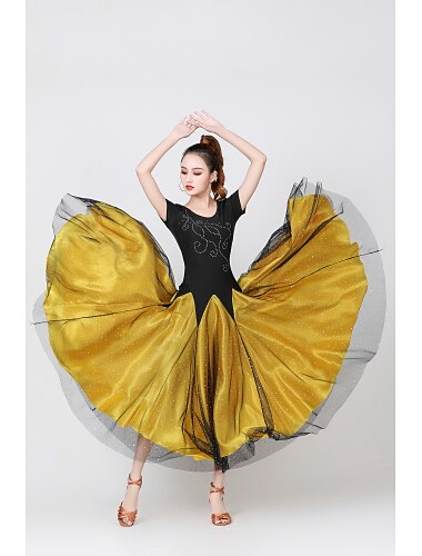  Ballroomdansen Kleding Glitter Pailletten Dames Opleiding Prestatie Korte mouw Natuurlijk Satijn Melkvezel